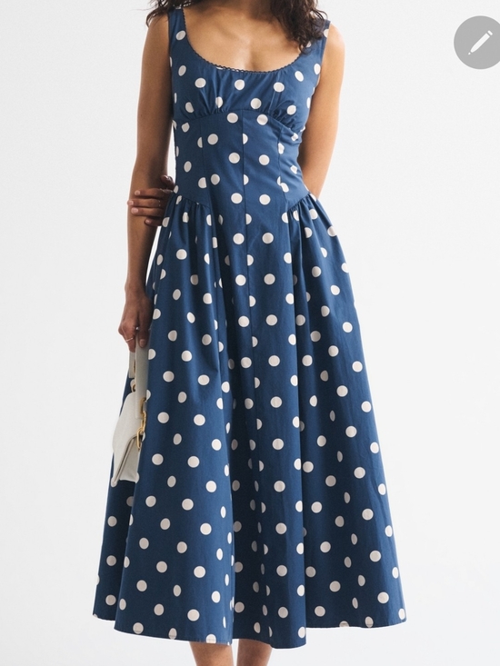 Abercrombie & Fitch Dresses & Skirts - Abercrombie & Fitch Navy and White Polka Dot Midi Dress